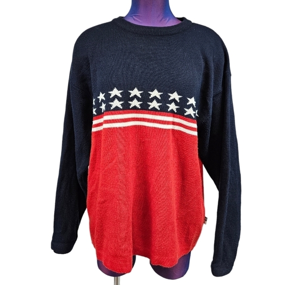 Vintage 90s Xtremegear Stars Stripes American Flag‎ Crew Neck Sweater Siz Medium - Picture 2 of 13